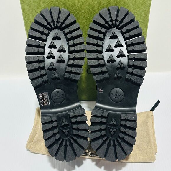 Gucci Interlocking G Chain 10.5/ US 11 Loafers Black Leather Lug Sole Shoes NIB - Picture 13 of 16